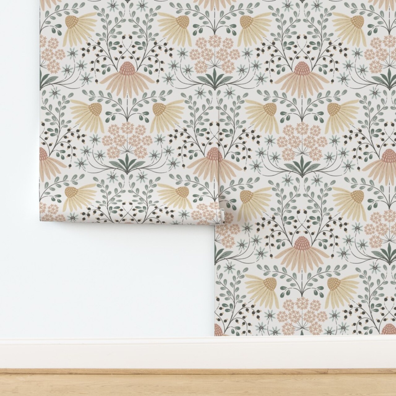 Cottagecore Whimsical Floral Boho Garden Leaves Botanical Farmhouse Wildflowers Nature Rustic Vintage Daisy Thistle Plants Bohemian Cottage Custom Removable Wallpaper by Spoonflower Peel & Stick Wallpaper 2FT Wide